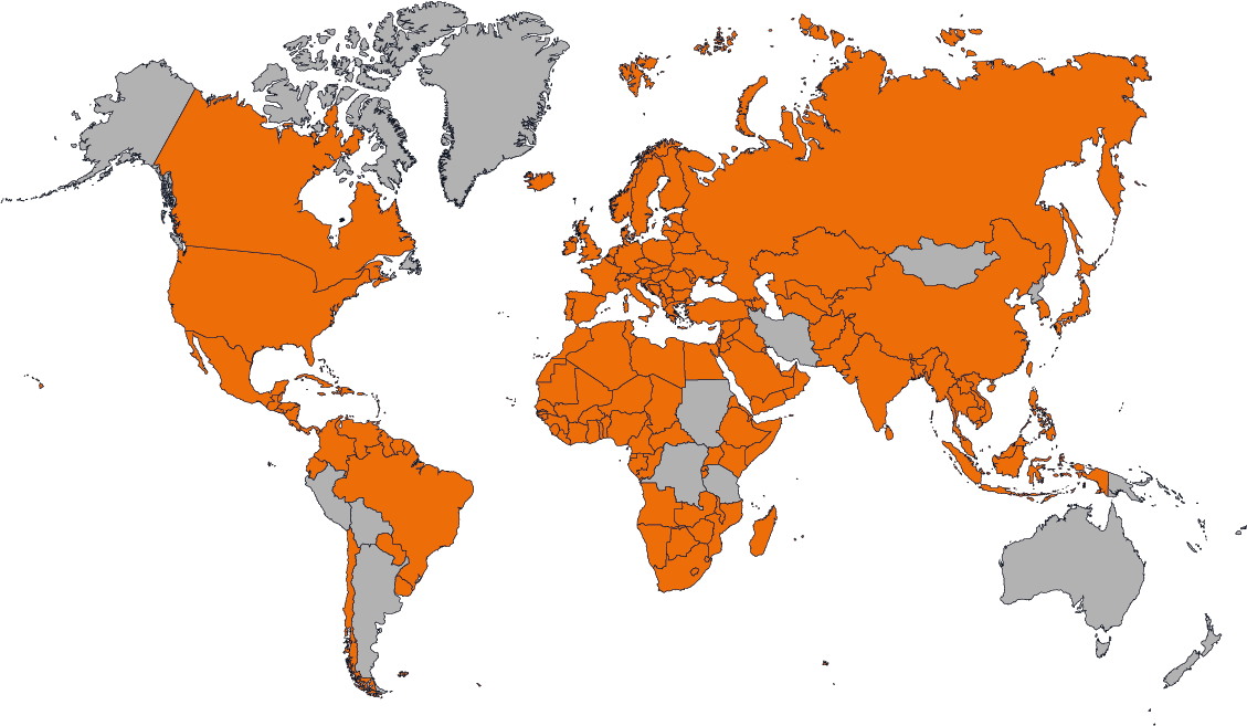 About us map showing our locations across the globe